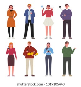 Various people using cell phone characters. vector illustration flat design