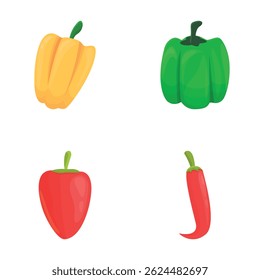 Various pepper icons set cartoon vector. Sweet and hot pepper. Food, vegetable