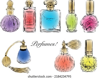 conjunto de botellas de perfume y aroma