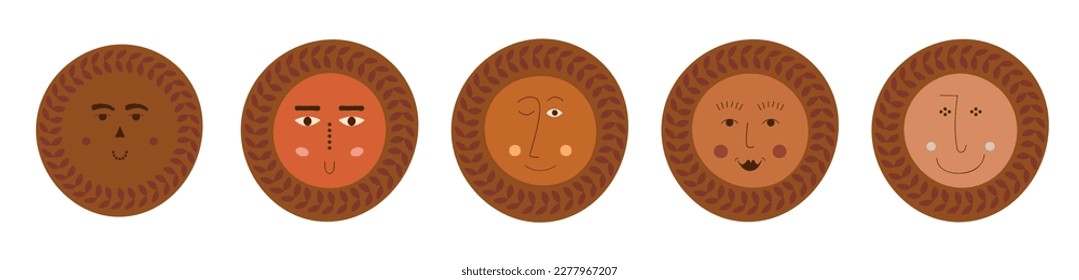 Various personages, comical abstract faces. Colorful avatars, different impressions, lad droll portrait. Design for stationery, branding
