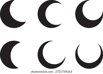 Varias fases de la luna representadas como Formas de media luna negra