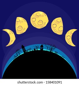 Various phases of the moon. Vector illustration