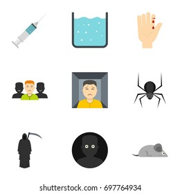 Various phobias icon set. Flat style set of 9 various phobias vector icons for web isolated on white background