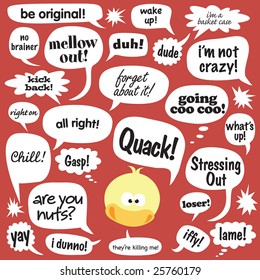 Various phrases in comic balloons