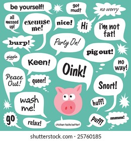 Various phrases in comic bubbles