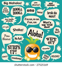 Various phrases in comic bubbles (Hawaiian Pineapple)