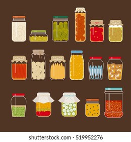 Various pickle bottles vector illustration flat design