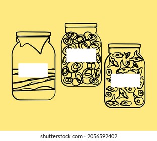 Various pickles on an isolated background. Sketch. Vector illustration.