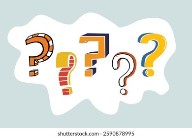 Various pictures of question mark symbols. Set of hand drawn question marks, questions. vector illustration.