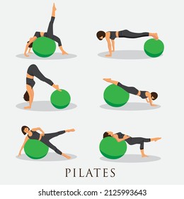 Various Pilates Pose Flat Illustration Style Design