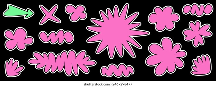 Various pink abstract floral shapes on a black background, featuring playful and vibrant designs.