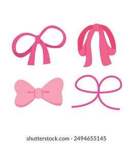 Various pink bow and ribbon hand drawn cartoon for element, gift, festive and illustration