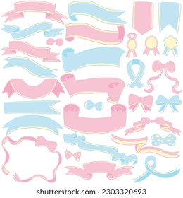 Various pink and light blue ribbon sets with simple patterns for titles, frames, decorations, etc.