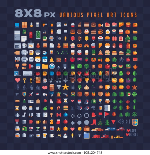 Various Pixel Art 80s Stye Icons Stock Vector Royalty Free