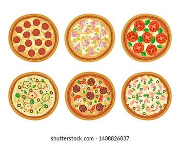 various pizza collection set on white background