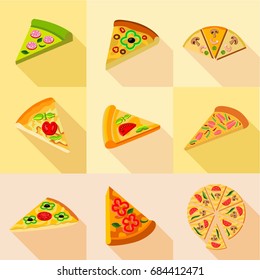 Various pizza icons set, flat style