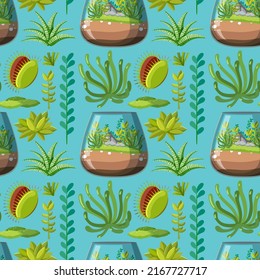 Various plants seamless pattern illustration