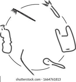 Various plastic waste objects doodle