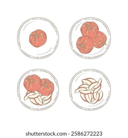 Various plates of apples in beautiful hand drawing illustration style