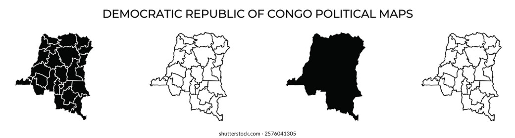 Various political maps of the Democratic Republic of Congo illustrate different regions and administrative divisions. These maps are useful for geographical and political studies.