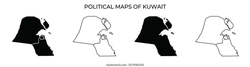 Various political maps illustrate the geographical divisions of Kuwait, showcasing significant regions and their boundaries. This informative representation helps understand the territory.