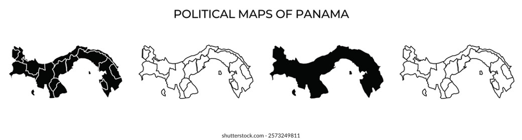 Various political maps of Panama display the countrys regional divisions and boundaries. Each map highlights different areas, providing a clear view of the geography.