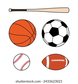 Various Popular Sports Equipment in a Vector Illustration.