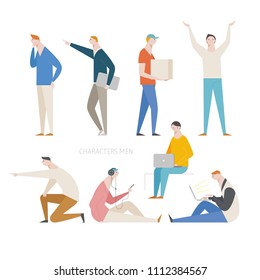 varias fuentes de caracteres del hombre de pose y comportamiento. conjunto de ilustraciones gráficas vectoriales de diseño plano