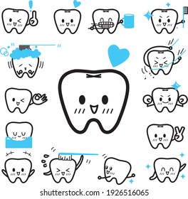 Various pose sets of two-color teeth 