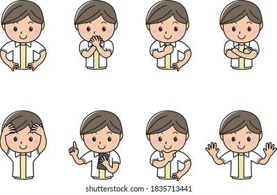 Various pose sets for the upper body of a smiling man
