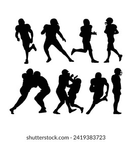 Various poses of american Football Players Silhouettes