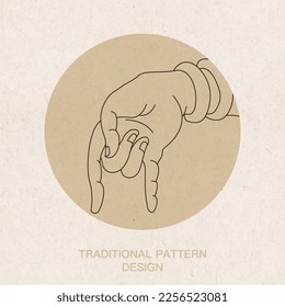 Various poses of beautiful hands. Avalokitesvara or Buddha. Vector lineart. Logotype, emblem, logo. Use in yoga studio, Vesak day. Tobacco, wine and tea series packaging gift box.