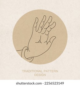 Various poses of beautiful hands. Avalokitesvara or Buddha. Vector lineart. Logotype, emblem, logo. Use in yoga studio, Vesak day. Tobacco, wine and tea series packaging gift box.