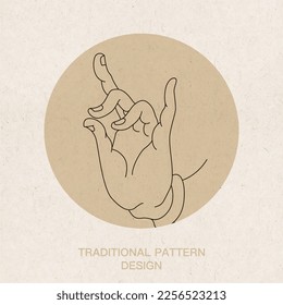 Various poses of beautiful hands. Avalokitesvara or Buddha. Vector lineart. Logotype, emblem, logo. Use in yoga studio, Vesak day. Tobacco, wine and tea series packaging gift box.