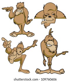 Various poses of Bigfoot sasquatch cartoon