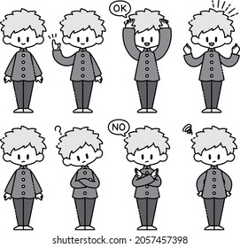 Various poses of a boy in uniform