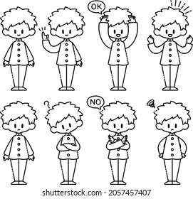 Various poses of a boy in uniform