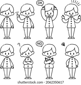 Various poses of a boy in uniform