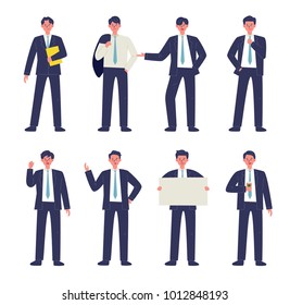 various poses business man character vector illustration flat design