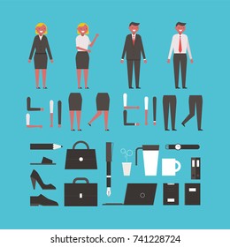 Various poses for business people in the suit business.. vector illustration flat design