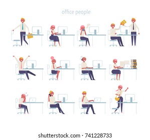 Various poses for business people in the suit business.. vector illustration flat design
