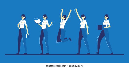 Various poses of a businesswoman. Color vector cartoon flat illustration isolated on white