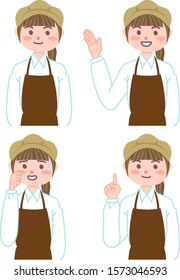 Various poses for cafe clerk.