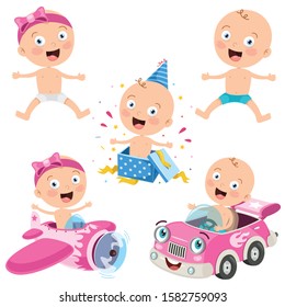 Various Poses Of Cartoon Baby