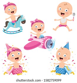 Various Poses Of Cartoon Baby