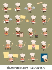 various Poses of Cartoon Chef Flat Vector Illustration Design