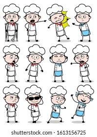 Various Poses of Cartoon Chef - Set of Concepts Vector illustrations