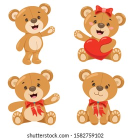 Various Poses Of Cartoon Teddy Bear