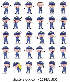 Various Poses of Comic Policeman Cop - Set of Concepts Vector illustrations