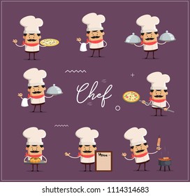 various Poses of cook and Chef Flat Vector Illustration Design
